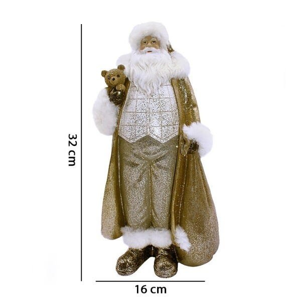 Jogo Papai Noel E Boneco De Neve Champagne Gold Pelúcia 38Cm