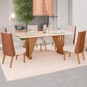 Ver imagem 1 de Mesa de Jantar 6 Lugares Lívia com Vidro Nature/courino/linho - Pnr Móveis