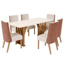 Ver imagem 2 de Mesa de Jantar 6 Lugares Lívia com Vidro Nature/courino/linho - Pnr Móveis