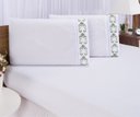 Ver imagem 2 de Jogo lençol Queen casal bordado 3 peças branco Verde veneza