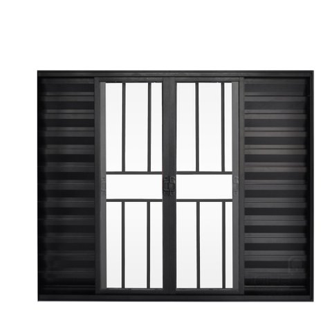 Veneziana de Correr 6 Folhas C/grade Aluminio Preto 1.00 X 1.00 Linha Modular - Hale