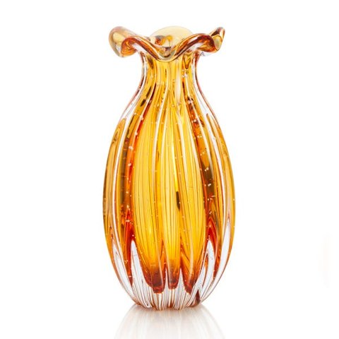 Vaso Trouxinha Em Cristal Murano Âmbar São Marcos