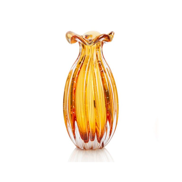 Vaso Trouxinha Em Cristal Murano Âmbar São Marcos