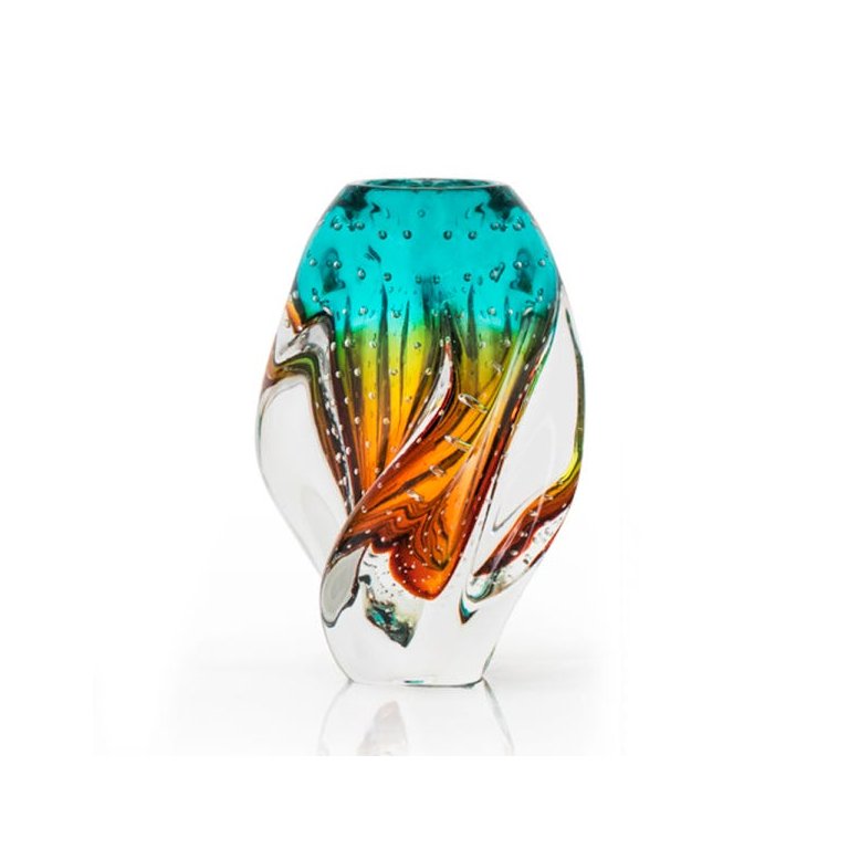 Vaso Em Cristal Murano Esmeralda E Âmbar São Marcos