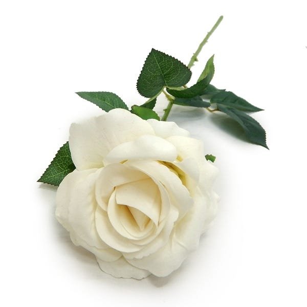 Flor artificial 12 rosas com flor e folhas na cor branca - 1