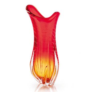 Vaso Em Cristal Murano Vermelho E Âmbar São Marcos