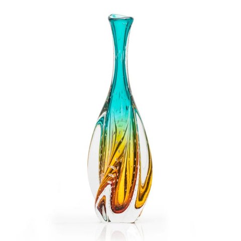 Vaso Em Cristal Murano Esmeralda E Âmbar São Marcos