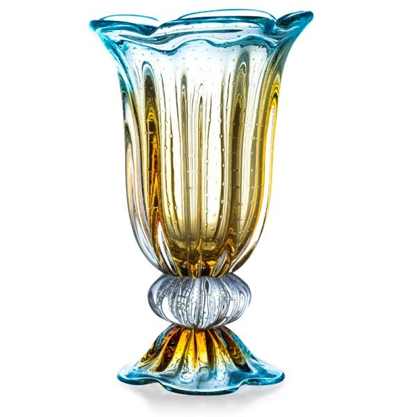 Vaso Em Cristal Murano Azul Assinado São Marcos