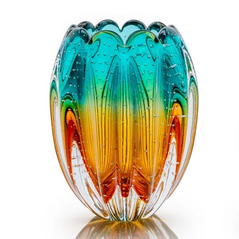 Vaso Em Cristal Murano Esmeralda E Âmbar São Marcos