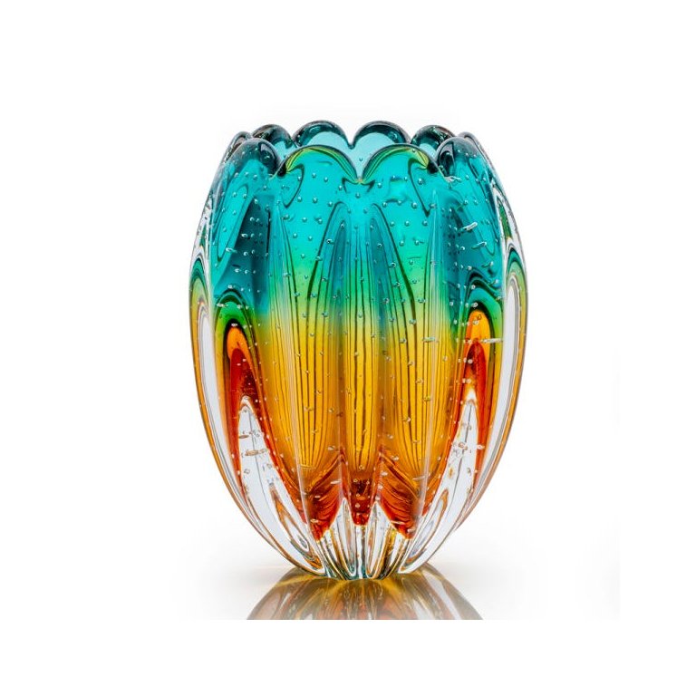 Vaso Em Cristal Murano Esmeralda E Âmbar São Marcos