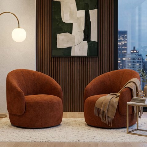 Kit 02 Poltronas Decorativas Orgânicas Saara Sala de Estar Living Luxo Bouclê Terracota - Desk Desig