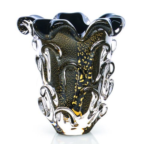 Vaso Em Cristal Murano Preto E Ouro 24 K São Marcos