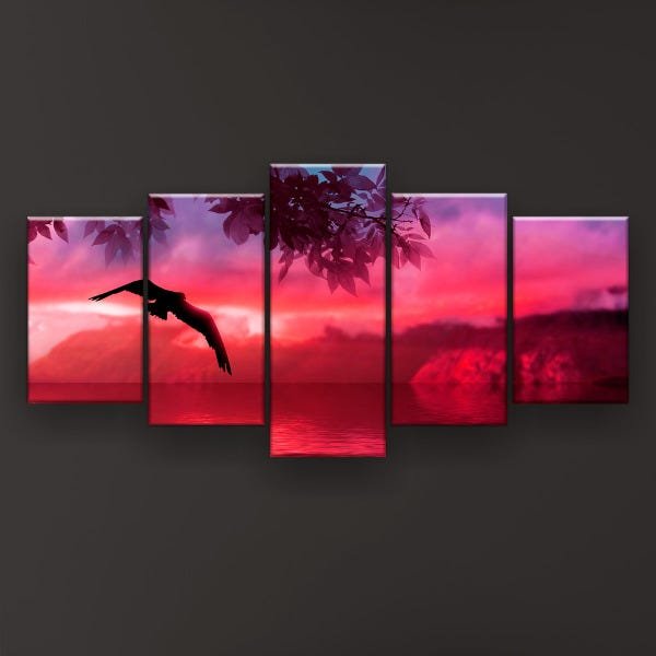 Quadro Decorativo Horizonte Rosa 129X61 5 Peças - 2