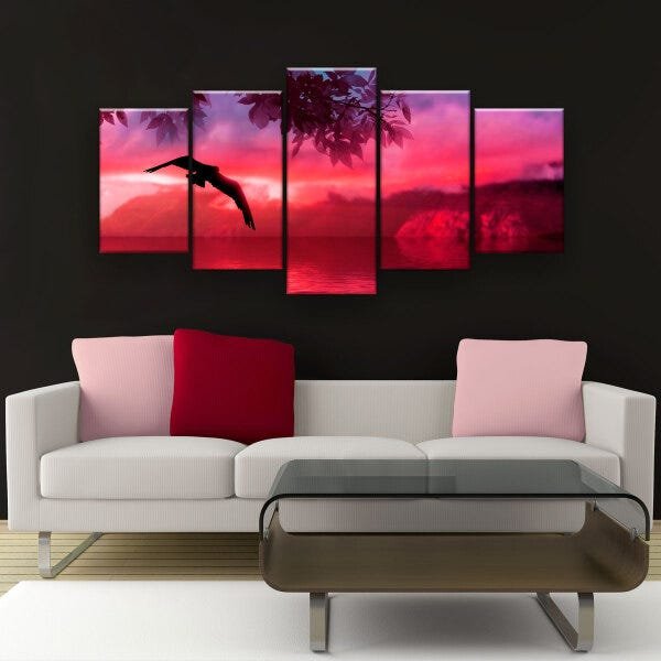 Quadro Decorativo Horizonte Rosa 129X61 5 Peças - 1
