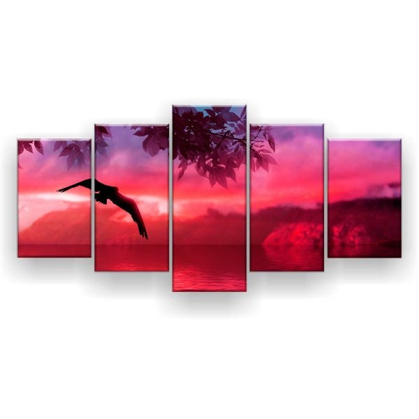 Quadro Decorativo Horizonte Rosa 129X61 5 Peças - 3