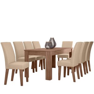 Conjunto Mesa Sala Jantar 8 Cadeiras 1,85m Georgia Amêndoa