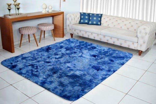 Tapete de Sala Felpudo Peludo Antiderrapante 2,00M x 2,40M - Azul Mesclado - 2