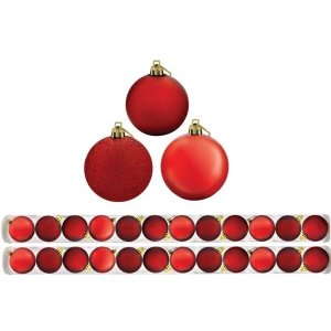 Kit 24 Bolas de Natal Mista Vermelha 5cm Riomaster