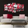 Quadro Decorativo Folhas Vermelhas Fundo Branco 129X61 5 Peças - 1