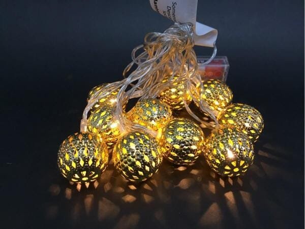 Cordão Luz LED Natal 10 Bolas Metal Dourado Warm 2,3M-Magizi - 2