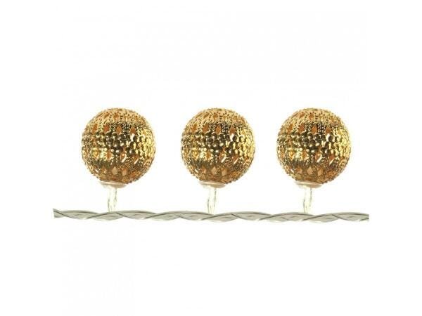 Cordão Luz LED Natal 10 Bolas Metal Dourado Warm 2,3M-Magizi - 1