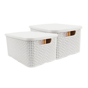 Kit 2 Caixas Organizadoras Rattan de Plástico Resistente Médio Cesto Com Tampa Capacidade 8 Litros C