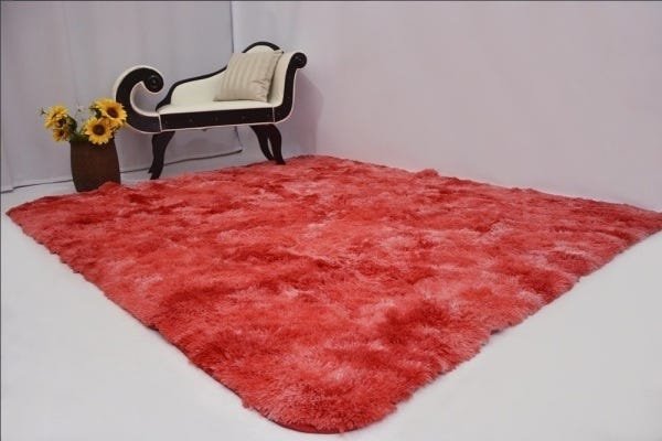 Tapete de Sala Felpudo Peludo Antiderrapante 2,00M x 1,40M - Vermelho Mesclado - 1