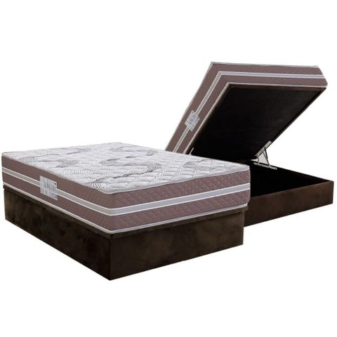 Conjunto Box Baú Casal: Colchão Espuma Herval D33 Long Live + Base Crc Suede Brown (138x188)