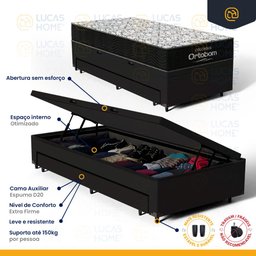 Cama Box Baú com Colchão de Espuma D45 Ortobom Airtech 150 + Auxiliar Unique Solteiro 88cm - 5