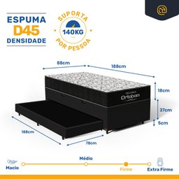 Cama Box Baú com Colchão de Espuma D45 Ortobom Airtech 150 + Auxiliar Unique Solteiro 88cm - 3