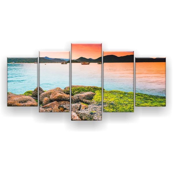 Quadro Decorativo Pedras No Mar 129x61 5 Peças - 1