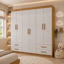 Ver imagem 1 de Guarda-Roupa Infantil com 6 Portas e 4 Gavetas 177cm Multimóveis CR35560 Madeirado/Off White