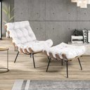 Ver imagem 2 de Poltrona com Puff Costela Corano Branco Base de Metal - D'Rossi