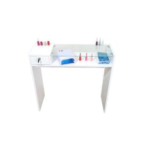 Mesa Manicure Esmalteiro Porta Toalha Tampo Vidro Gaveta