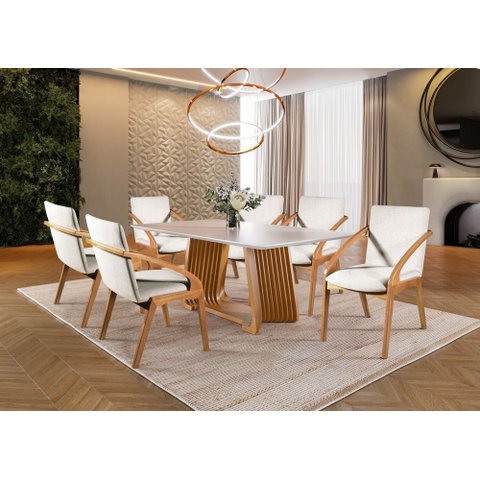 Sala de Jantar Madeira Maciça 6 Cadeiras - Orquídea Harmonia