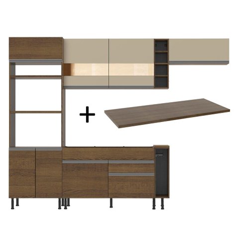 Armário de Cozinha Completa 290cm Rustic/Rustic/Crema Safira Madesa 13
