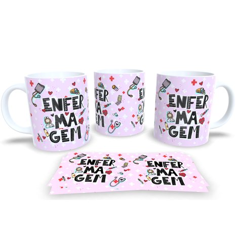 Caneca de Porcelana Branca Personalizada Profissões Enfermagem