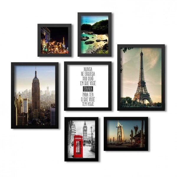 Conjunto 7 Quadros Decorativos Frase e Paisagens Los Quadros - 1