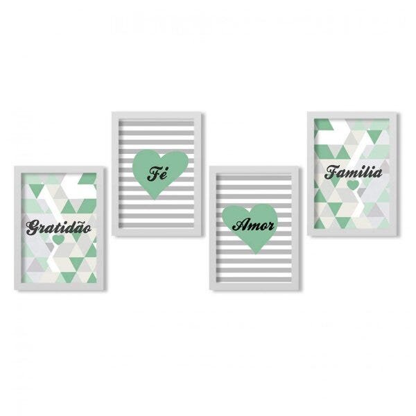 Conjunto 4 Quadros Decorativos Gratidão Fé Amor e Família Los Quadros - 1