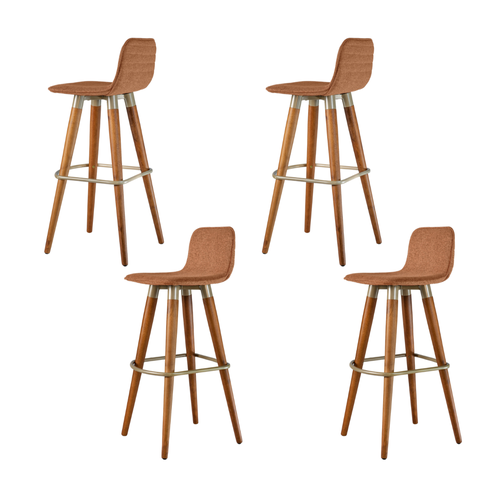 Kit 4 Banquetas Altas Modernas Linho Apoio P/ Pés Terracota