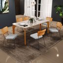 Ver imagem 2 de Mesa Capri 160cm Off White Com 6 Cadeiras Allana B05 Couríssimo Whisky Linho Cinza - Lyam Decor Capr