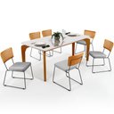 Ver imagem 1 de Mesa Capri 160cm Off White Com 6 Cadeiras Allana B05 Couríssimo Whisky Linho Cinza - Lyam Decor Capr