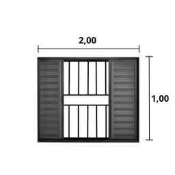Veneziana de Correr 6 Folhas C/grade Aluminio Preto 1.00 X 2.00 Linha Modular - Hale - 2