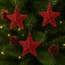 Ver imagem 2 de Kit 3 Estrelas Natal Arabesco Vazada Tridimensional Glitter Vermelho 9cm - Magizi