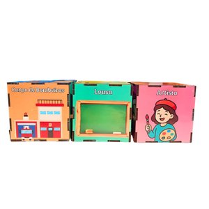 Jogo Educativo Das Profissões com 3 Cubos em Mdf para Crianças