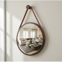 Ver imagem 4 de Espelho Redondo Decorativo Suspenso com Alça 50cm - Cores - Marrom Alça Caramelo