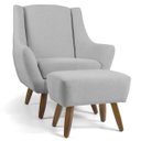 Ver imagem 1 de Poltrona Decorativa Fixa com Puff Pés de Madeira Juliet D02 Linho Cru C-316 - Lyam Decor