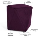 Ver imagem 3 de Puff Decorativo para Sala de Estar Ametista D02 Veludo Roxo Grape B-292
