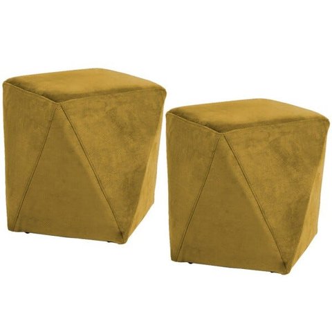Kit 2 Puffs Decorativo para Sala de Estar Ametista D02 Veludo Mostarda C-279