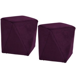 Kit 2 Puffs Decorativo para Sala de Estar Ametista D02 Veludo Roxo Grape B-292